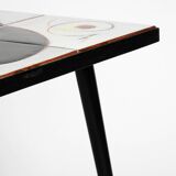 Mid Century Italian Modern Iron Table with Tiled Top and Abstract Motif