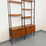 Vintage Italian double modular shelf bookcase in teak and metal