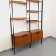 Vintage Italian double modular shelf bookcase in teak and metal
