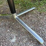 Vintage oval wooden and metal dining table from the 60s and 70s