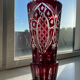 Hand-cut crystal vase, Bohemian or Polish - Vintage - Ruby/Cranberry