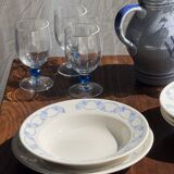 Set of 10 small soup plates with blue flower frieze pattern