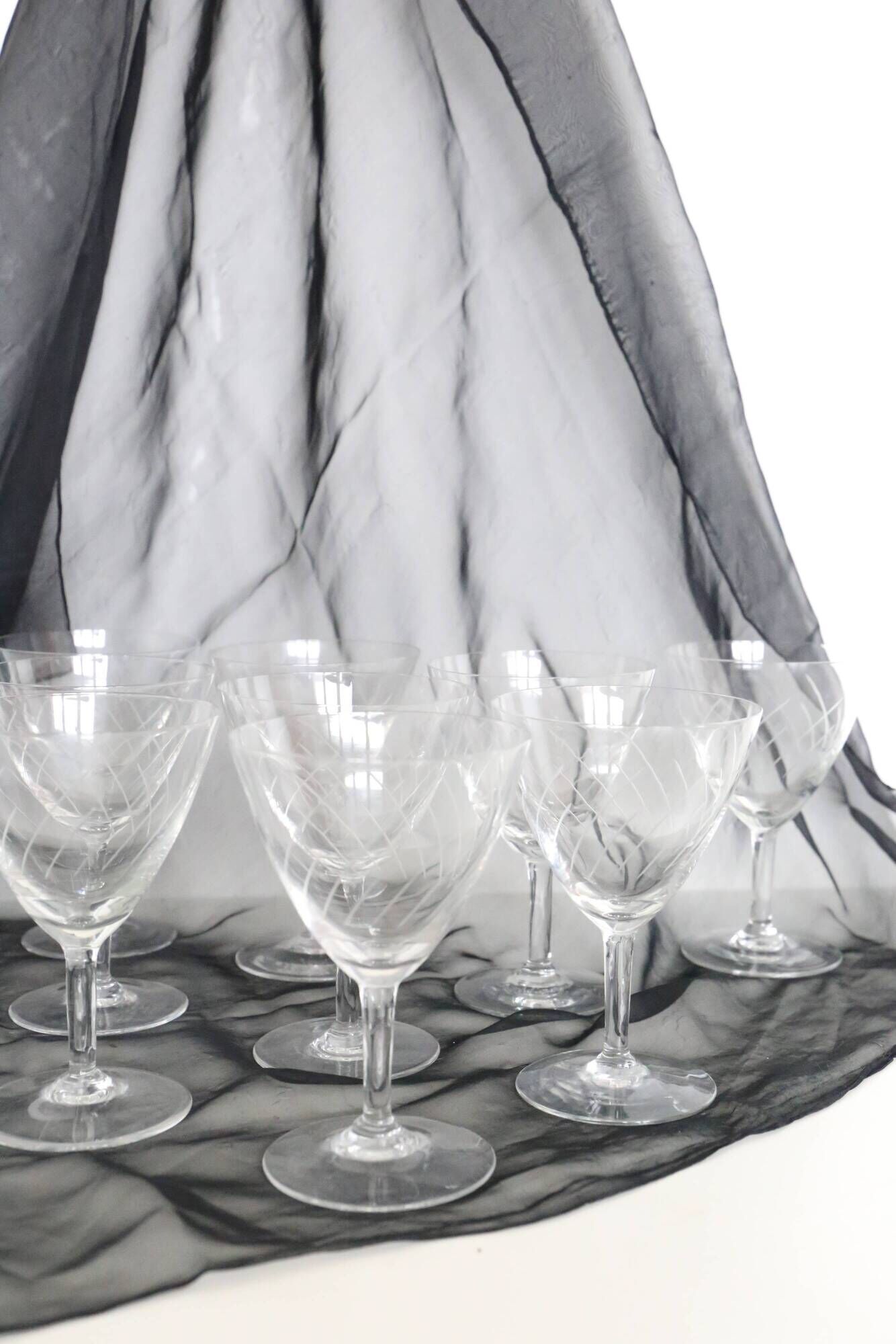Set of 11 crystal walking glasses, 1940