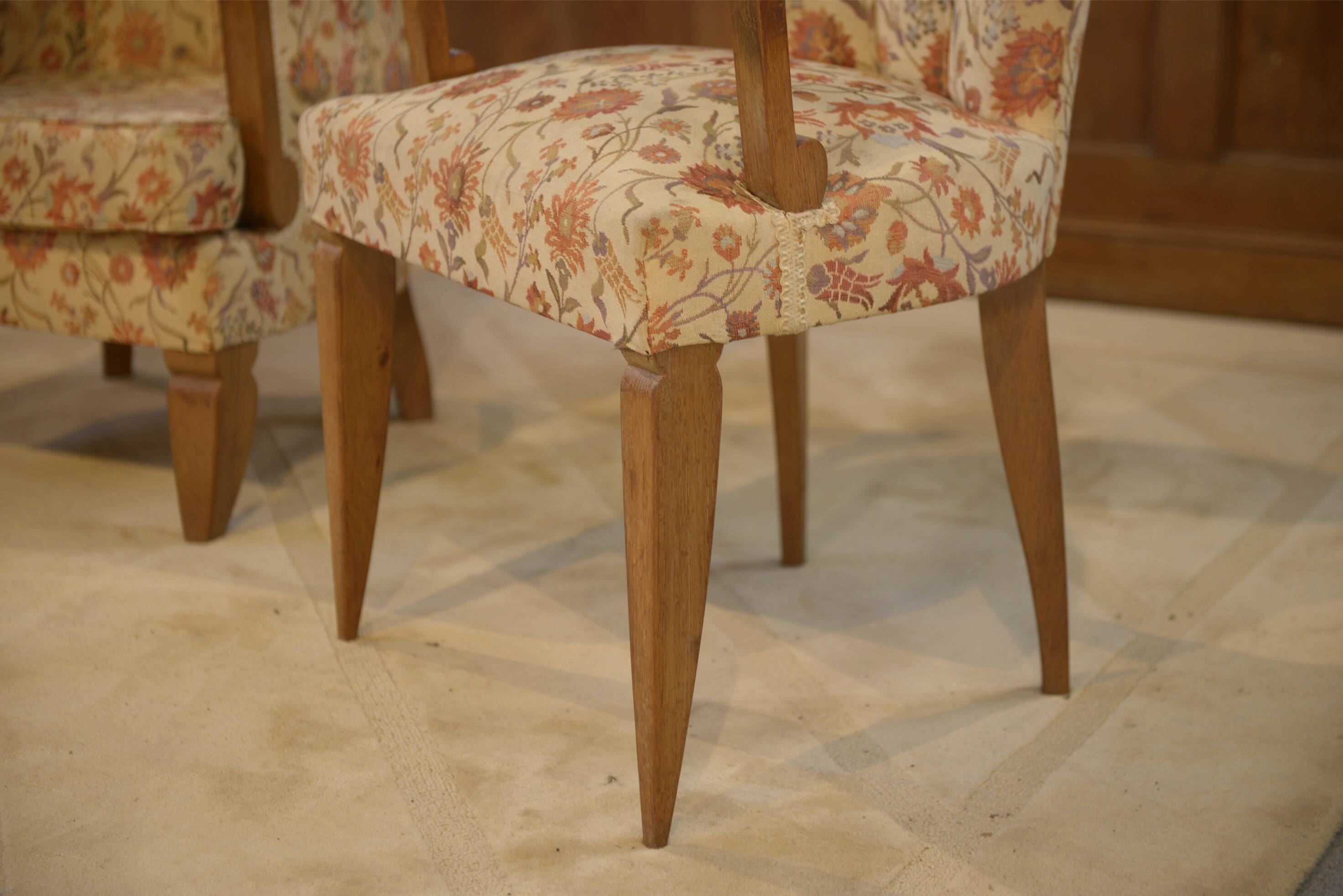 Set of 2 Bridge armchairs and one armchair attributed to Jules Leleu from the 1930s.
