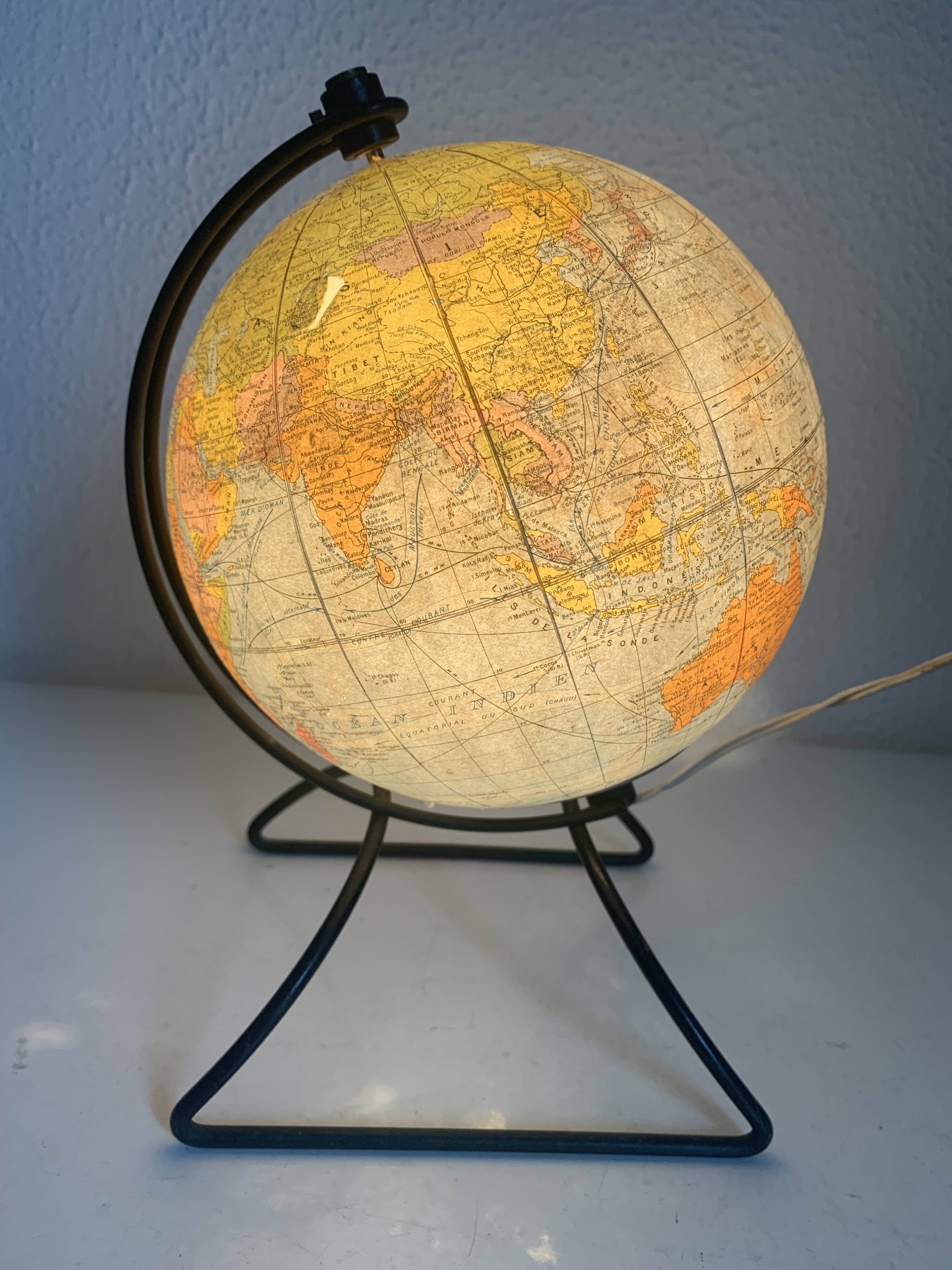Globe vintage 1960 terrestre verre mappemonde Perrina - 24 cm