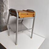 1950s wooden and metal boarding school bedside table