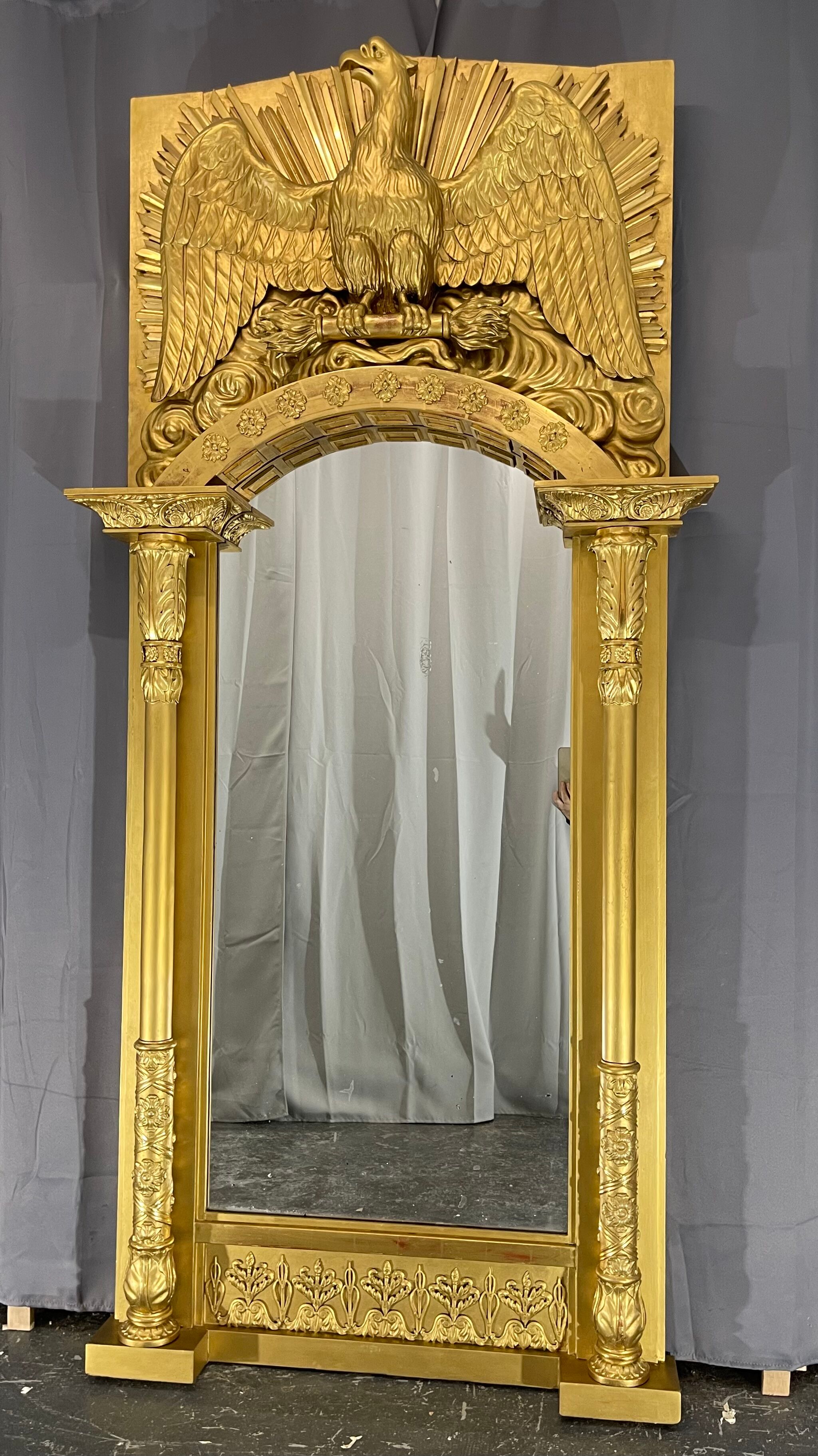 Mirror 212x101 cm empire era early nineteenth, gilding with gold leaf very good condition
