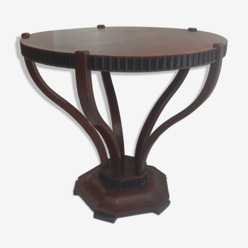 Round table Art Deco mahogany veneer on a tulip-shaped base
