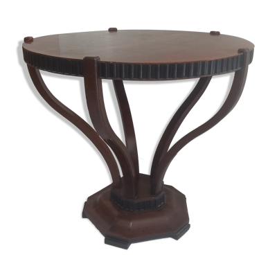 Table ronde Art Deco placage acajou sur un piètement en forme de tulipe