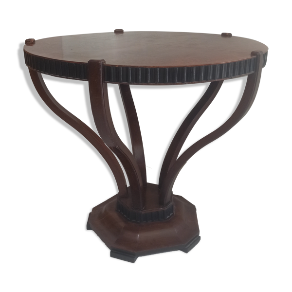 Table ronde Art Deco placage acajou sur un piètement en forme de tulipe