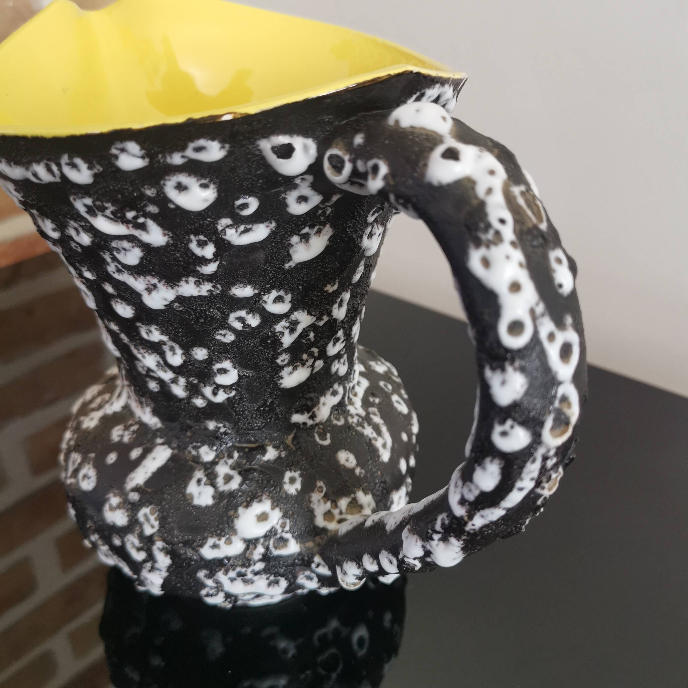 Large earthenware pitcher Vallauris Lunetta France ceramic design 60s