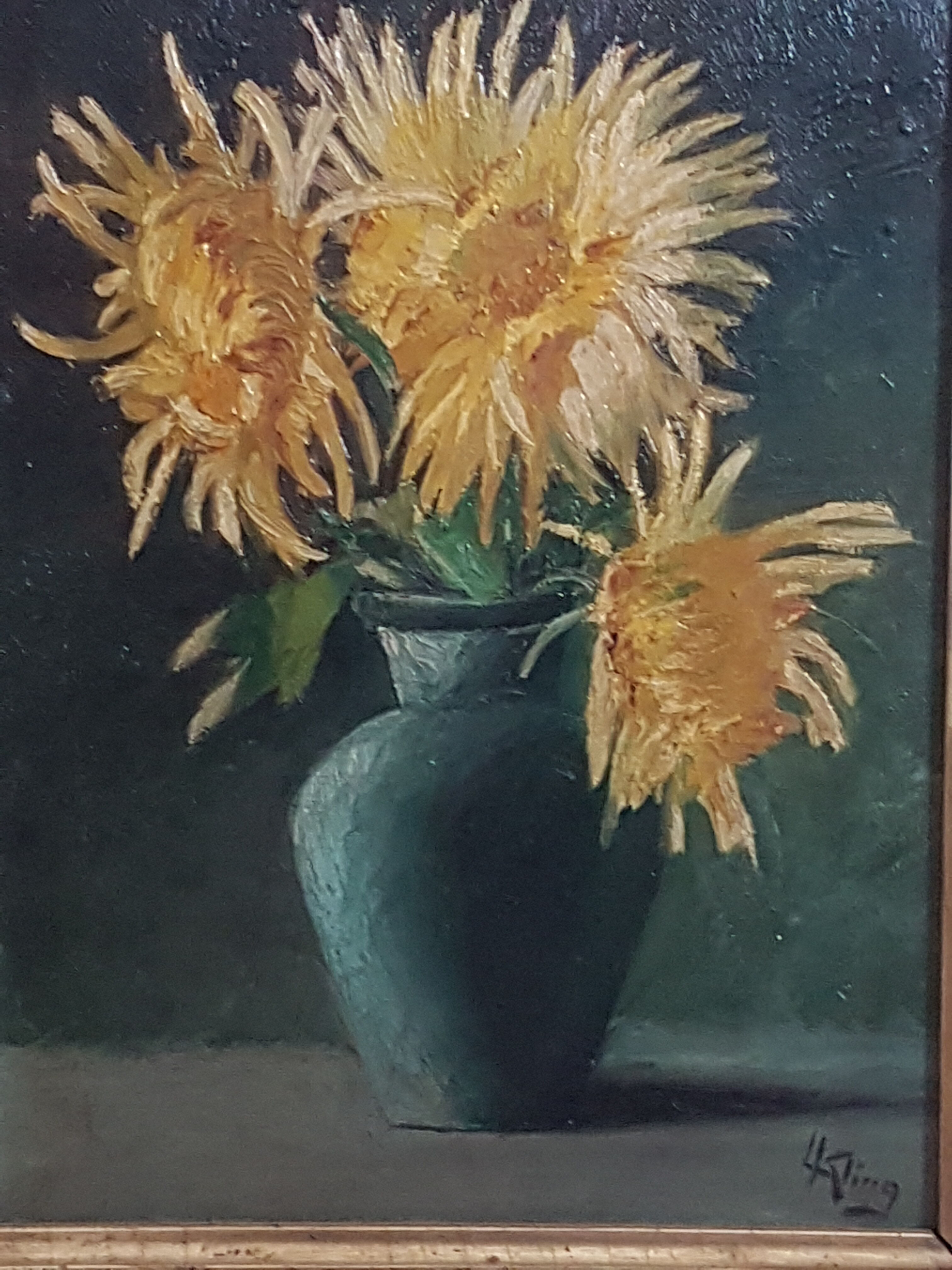 Oil painting - still life - Sunflowers signed