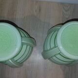 Set of two Art Deco uranium opaline skyscraper vases.