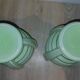 Set of two Art Deco uranium opaline skyscraper vases.