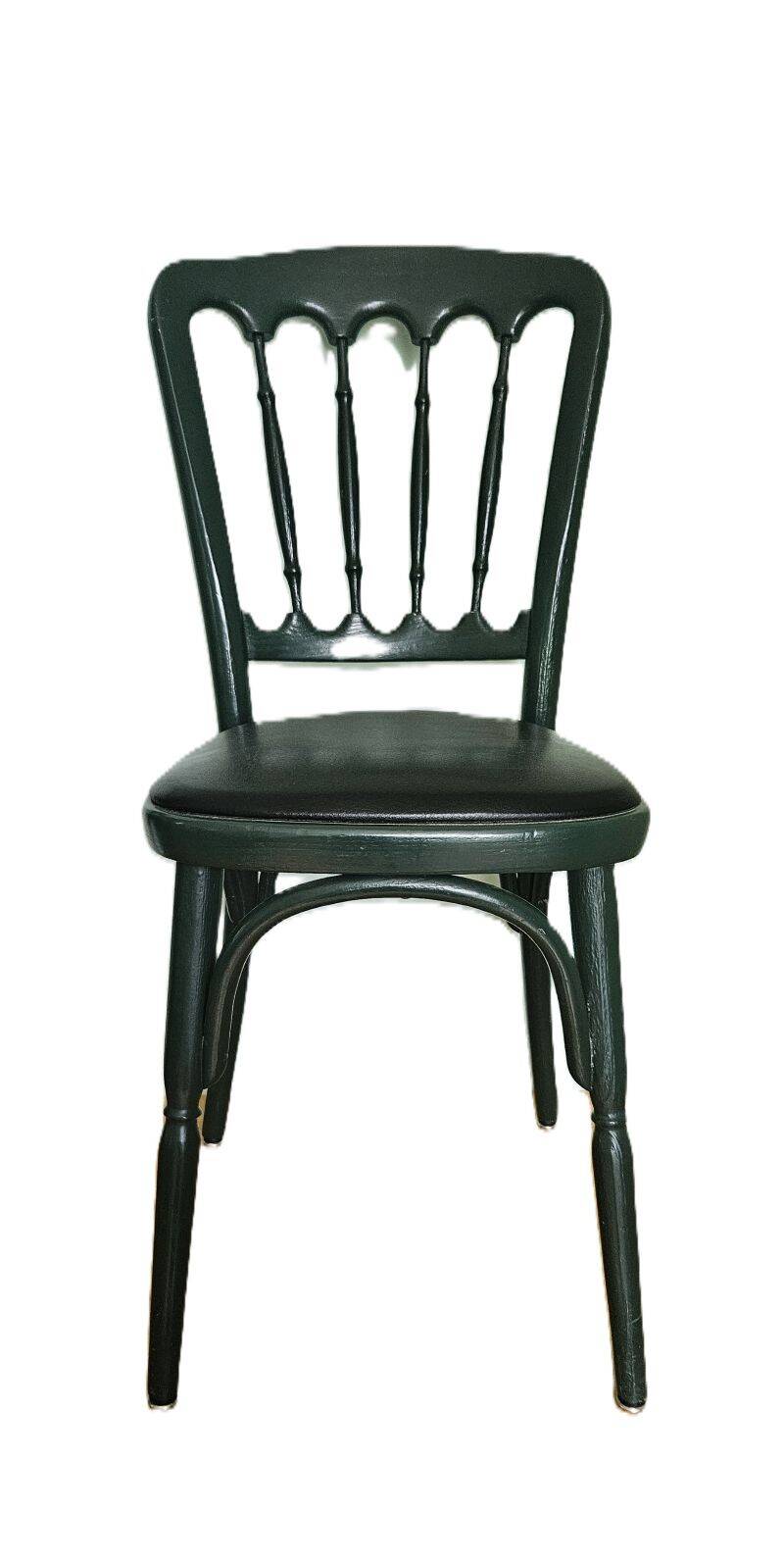 Set of 6 english green bistro chairs and black leatherette seat