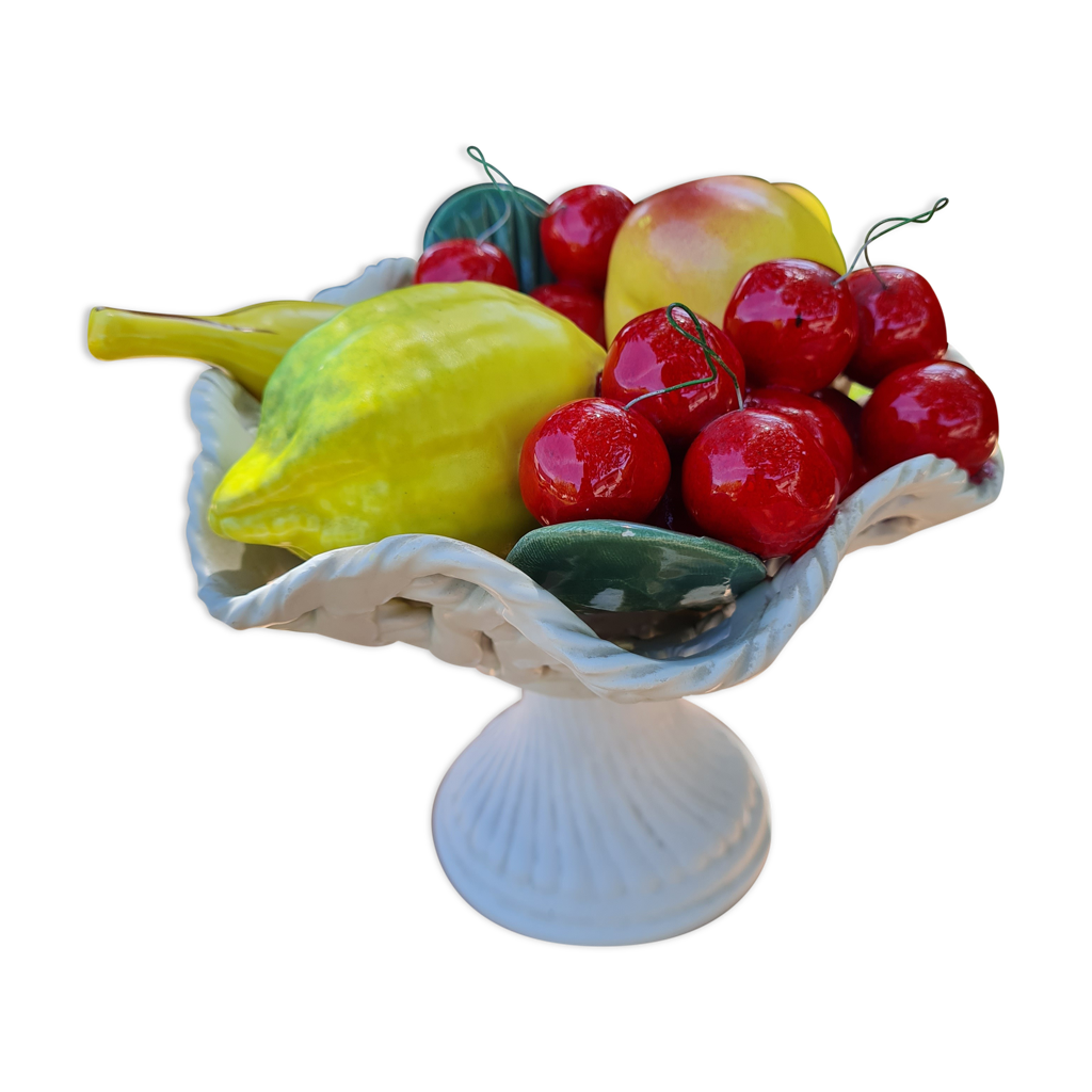 Coupe à Fruits Vintage En Céramique BF Portugal - 35x26 Cm - Blanc