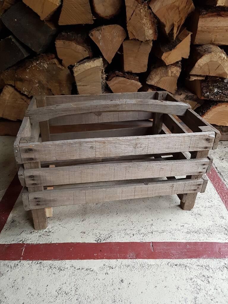 Pair of old fruit crates with wooden shelves