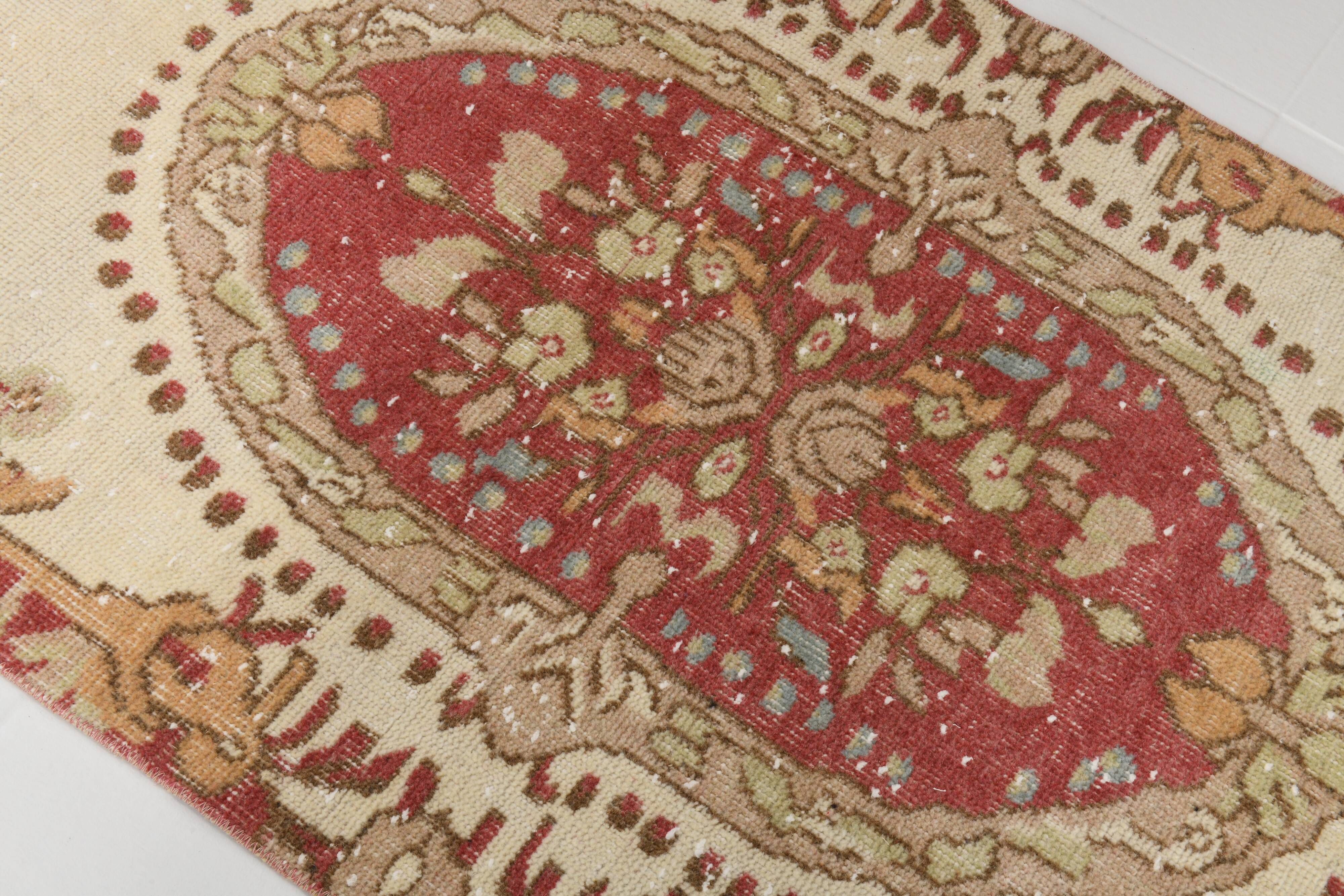 2x7 Vintage Burgundy Cream Turkish Runner Rug, 80x214Cm