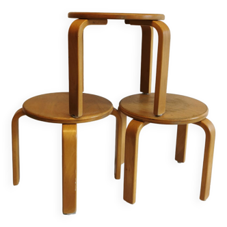 Children's stools with molded beech wood legs, Danish design from the 1960s-1970s.