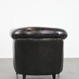 Dark luxury cowhide Chesterfield club armchair in English style