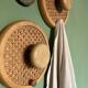 Coat Wall Hooks in Wood and Woven Cane, 1960s, Set of 2