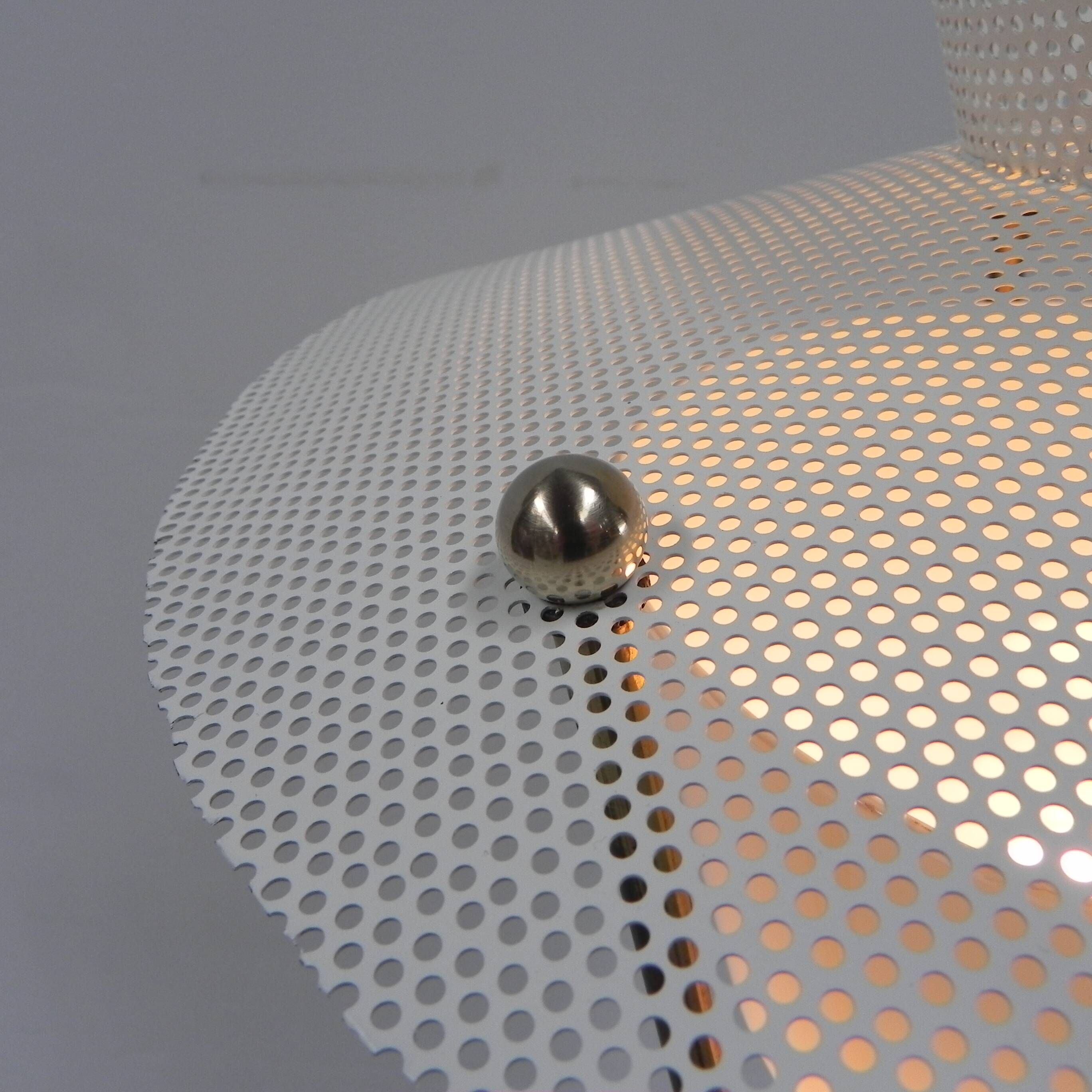 Standing vintage lamp with glass shade and perforated steel shade