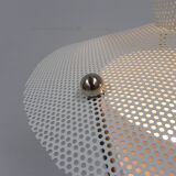 Standing vintage lamp with glass shade and perforated steel shade
