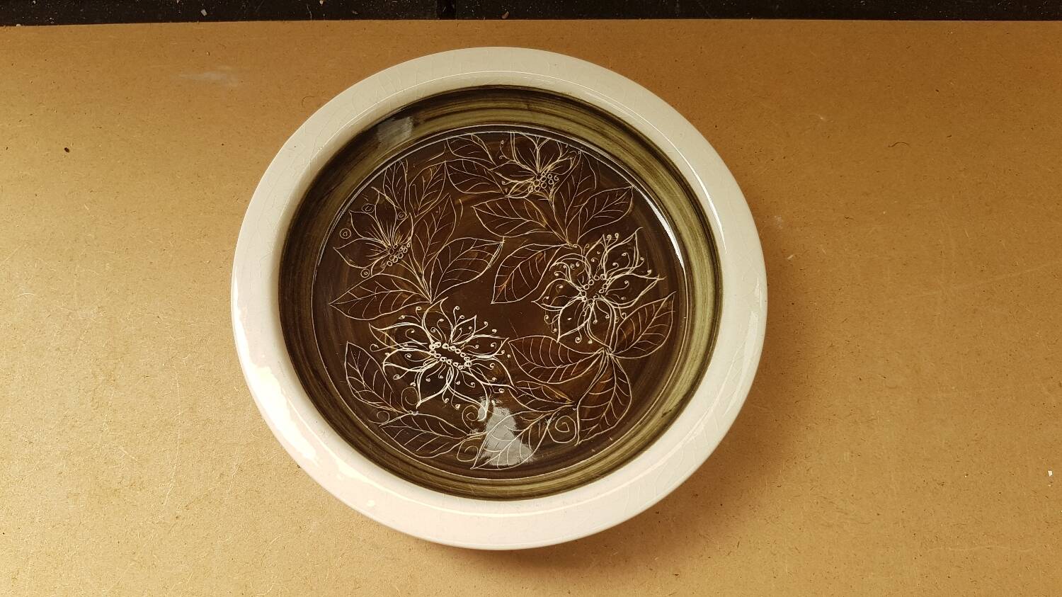 Old ceramic jersey dish decor flowers engraved vintage
