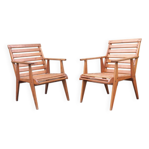 Paire de fauteuils bois