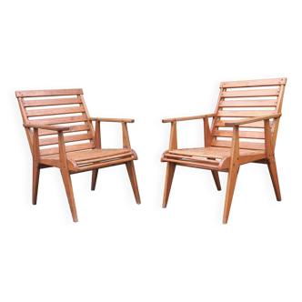 Pair of wooden armchairs