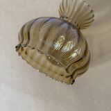 Tulip for table lamp in amber-colored glass, beaded borders