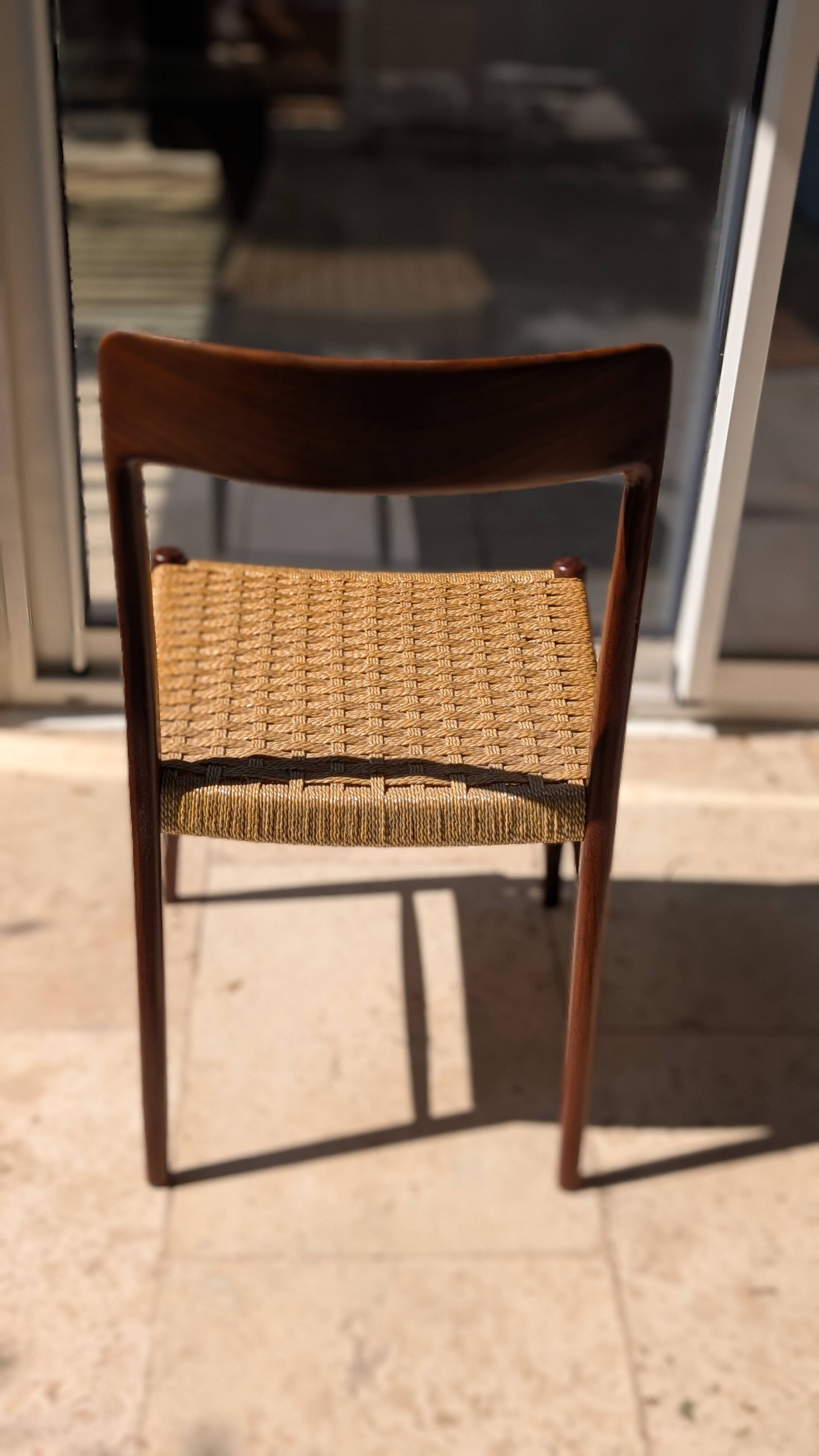 Set of 4 vintage teak chairs with weaving, Scandinavian, Mid-Century.
