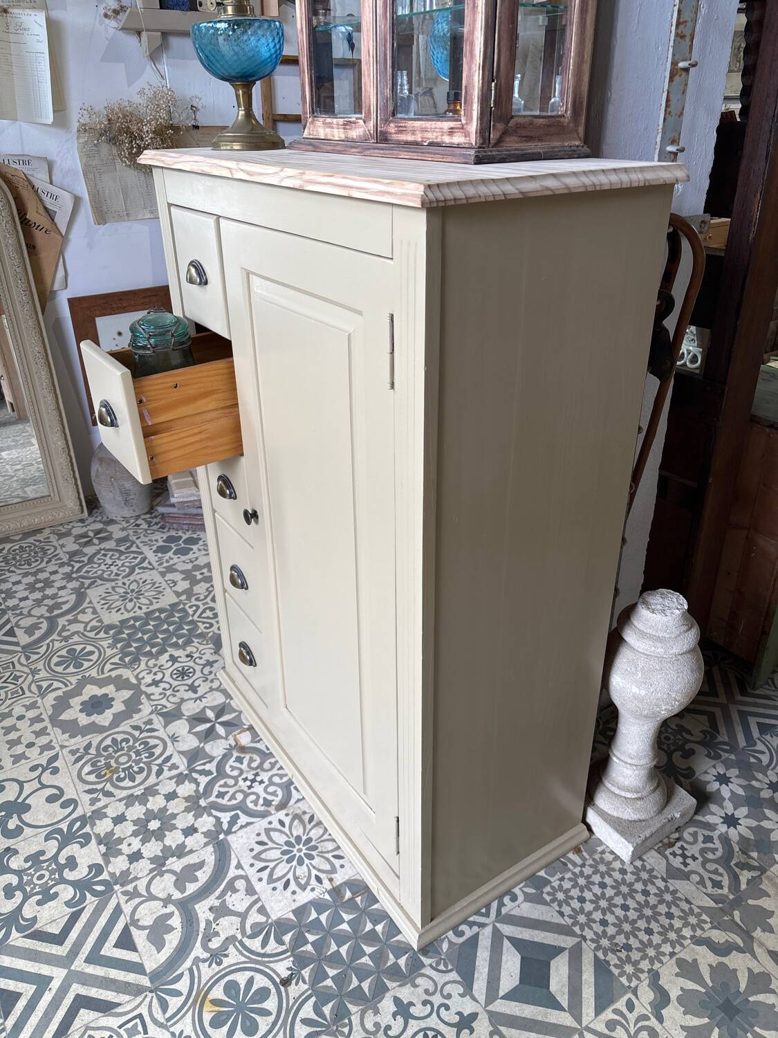 Beige sideboard with 5 drawers