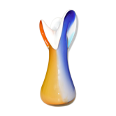 Vintage glass vase shades orange and blue collar with petals-High. 20,5cm