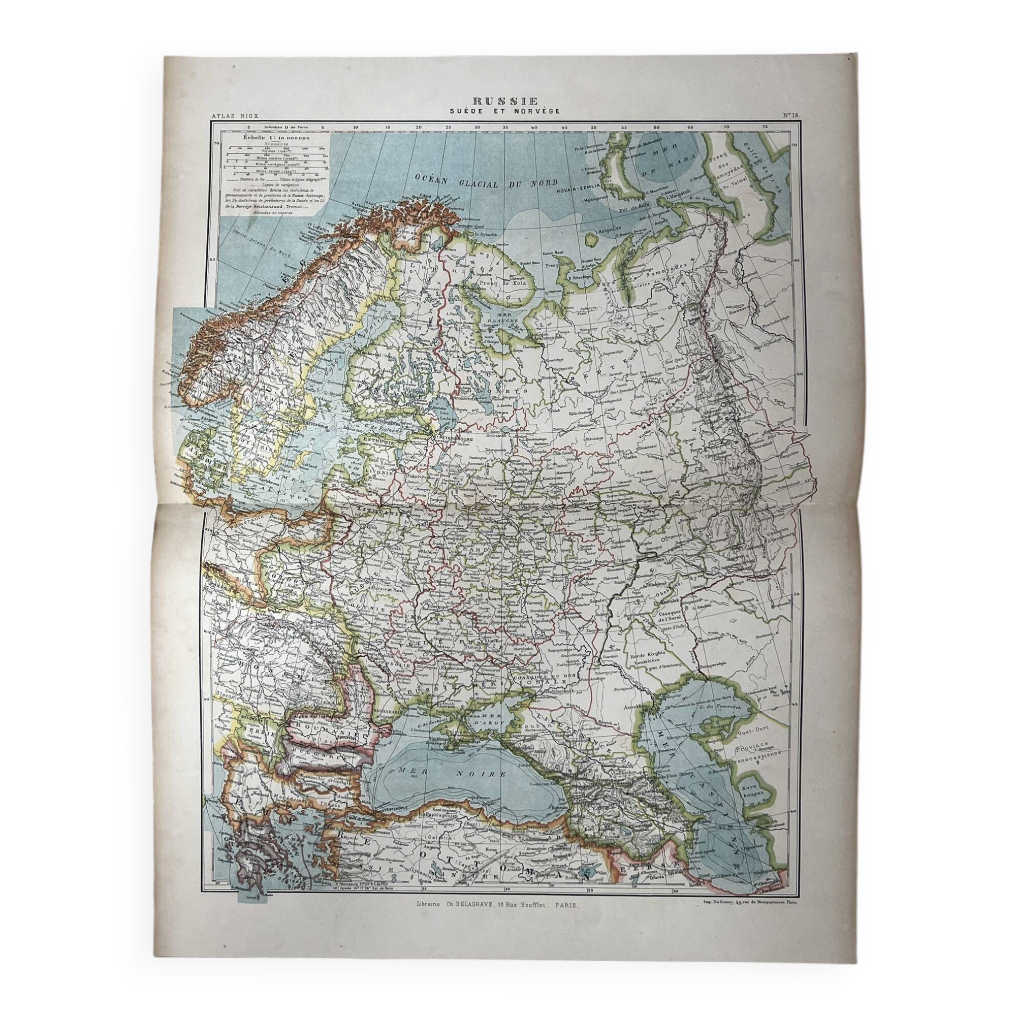 Carte ancienne Russie Suède Norvège 49x37,5cm