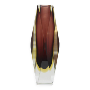 Mid-Century Modern Brown and Yellow Murano Glass Vase 1960