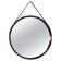 Italian round wall mirror in solid teak leather and brass 1950 68x53cm