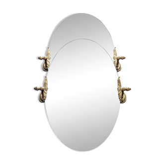 Pair of oval mirrors brass fasteners