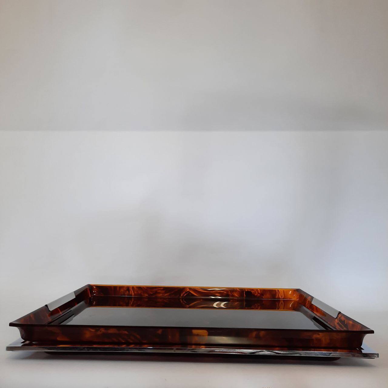 Pair of vintage trays in briar effect lucite