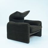 Rare Green Striped Maralunga chair by Magistretti for Cassina, Italy,