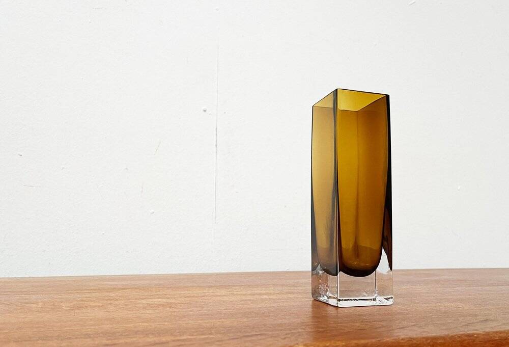 Mid-century minimalist amber coloured glass vase, 1960s.