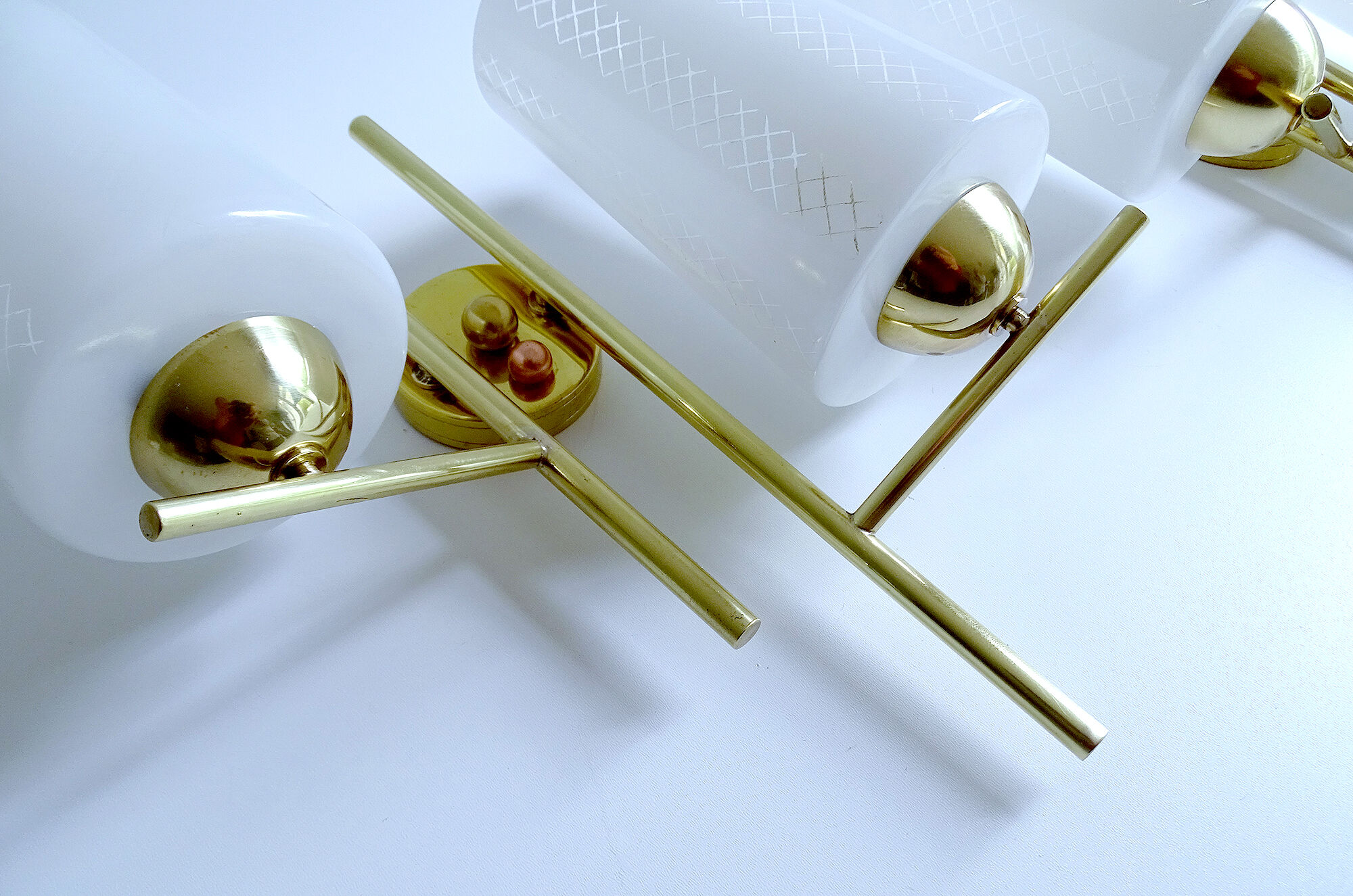 Pair vintage wall lamps 60 glass brass