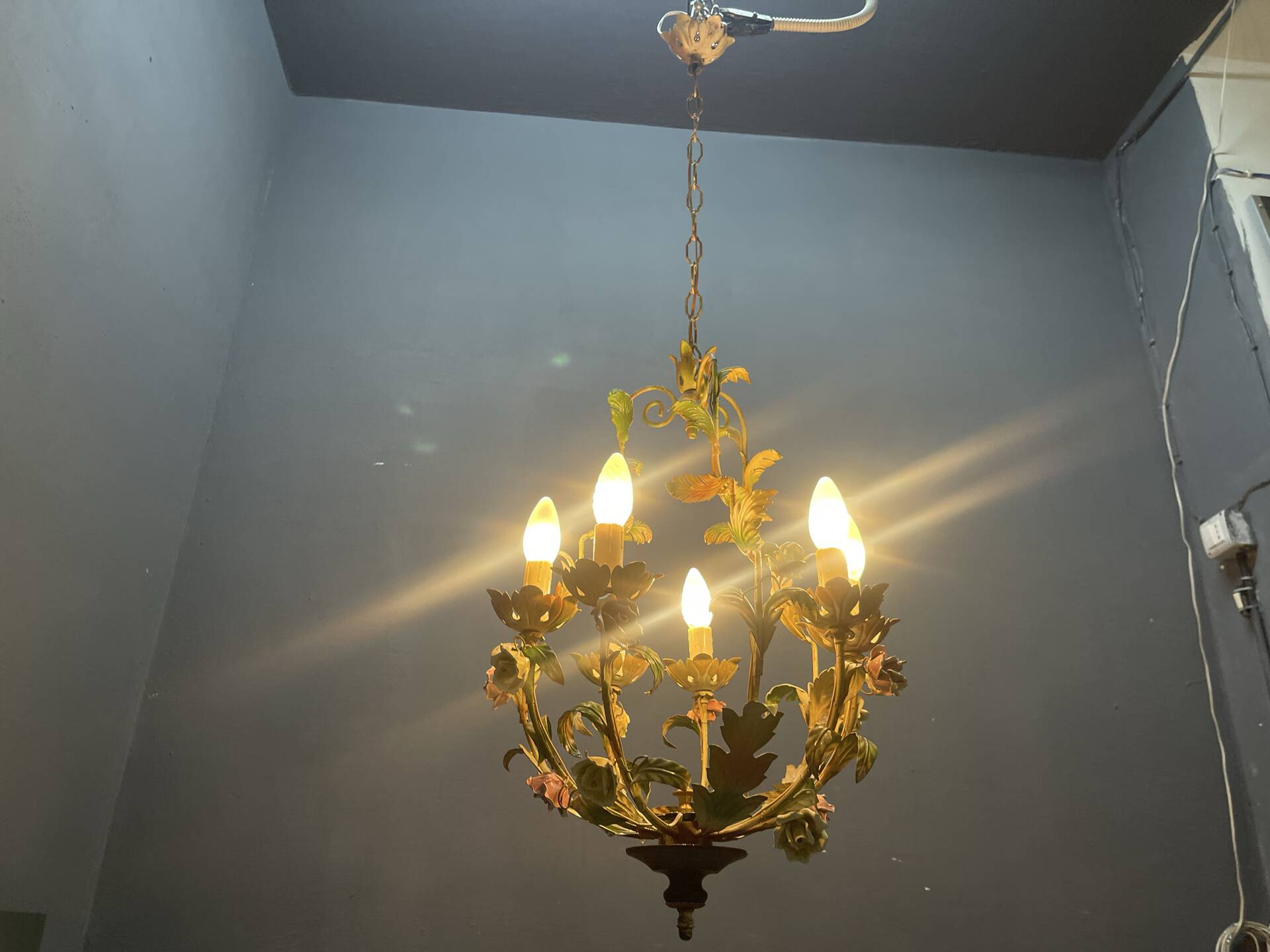 Tole Ceramic Flower Italian Chandelier 1960’s 