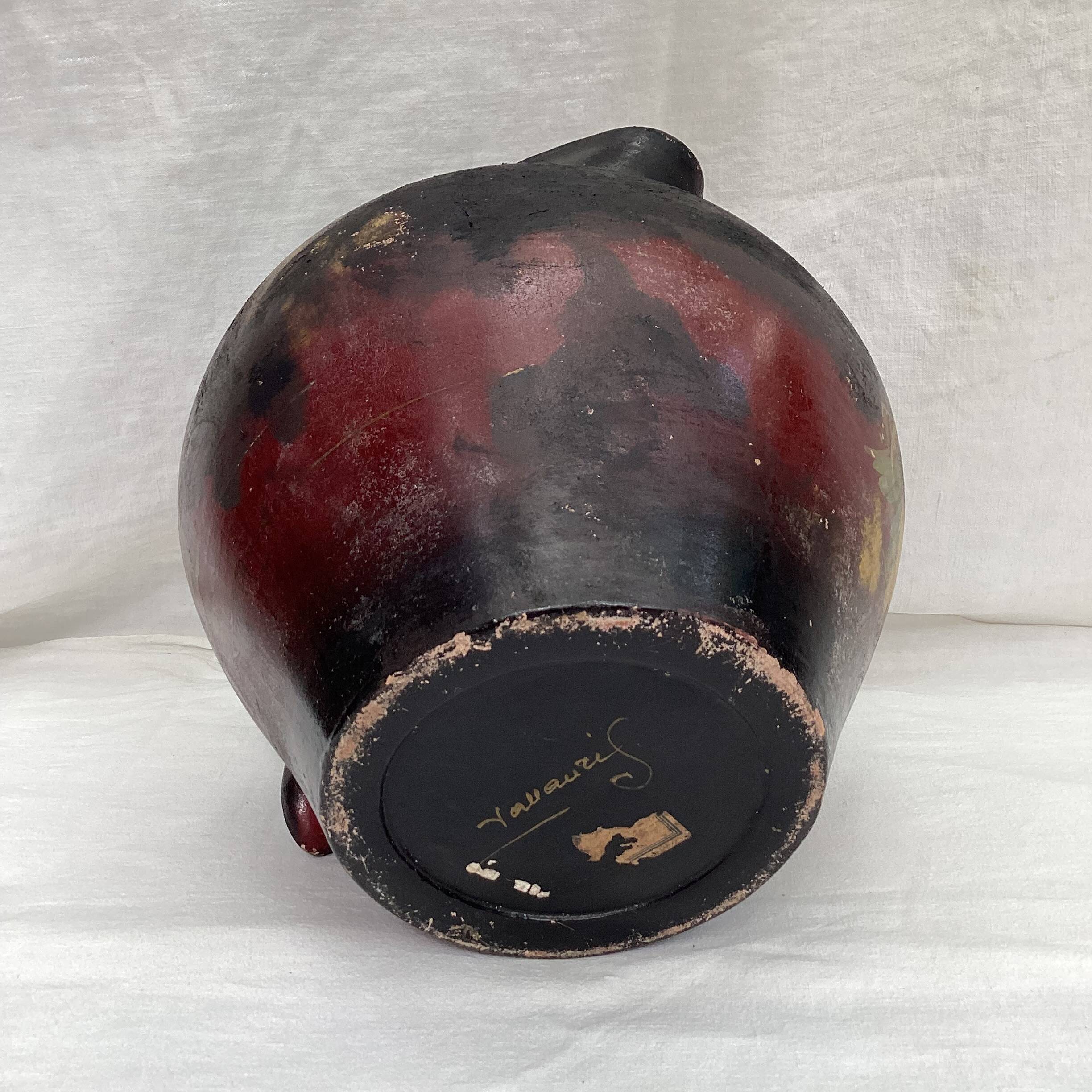 Antique, very large ceramic pitcher signed Vallauris. Dimensions: height - 30cm, maximum diameter - 23cm