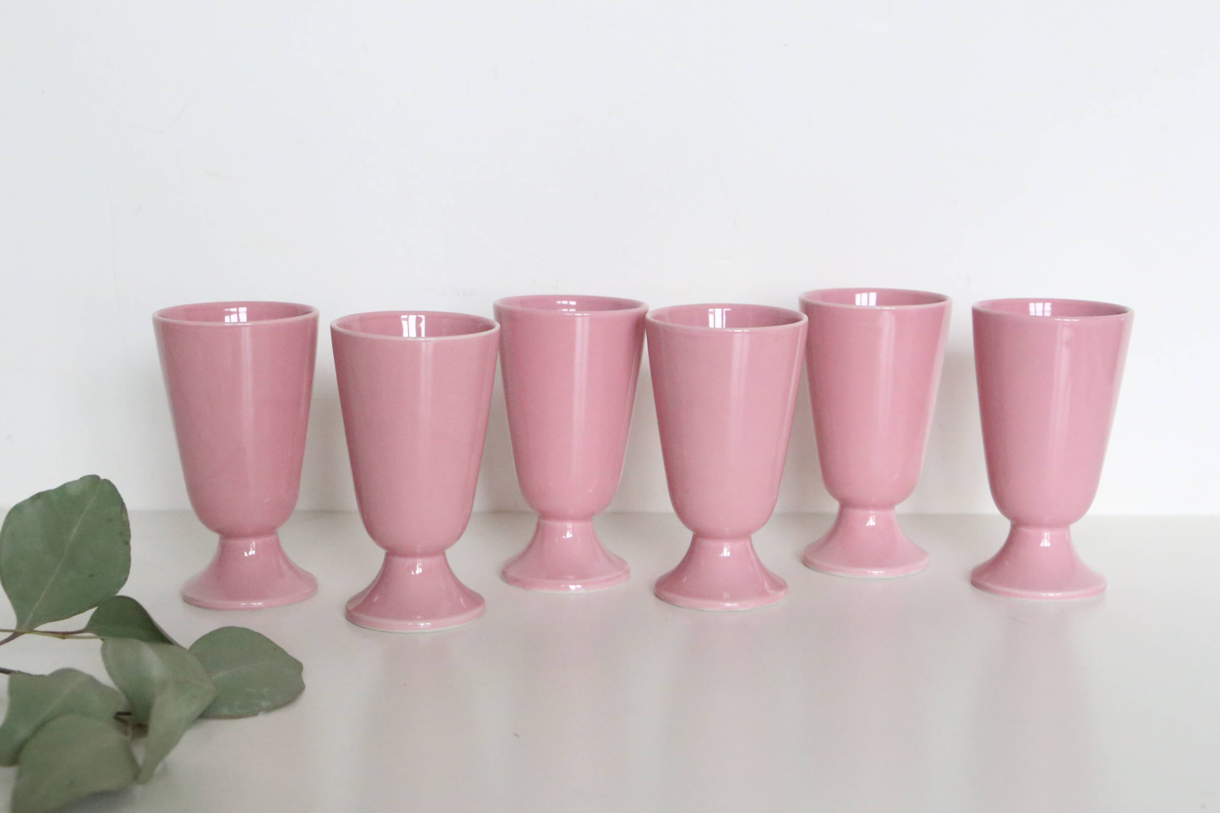 Set of 6 pink porcelain mazagrans, vintage