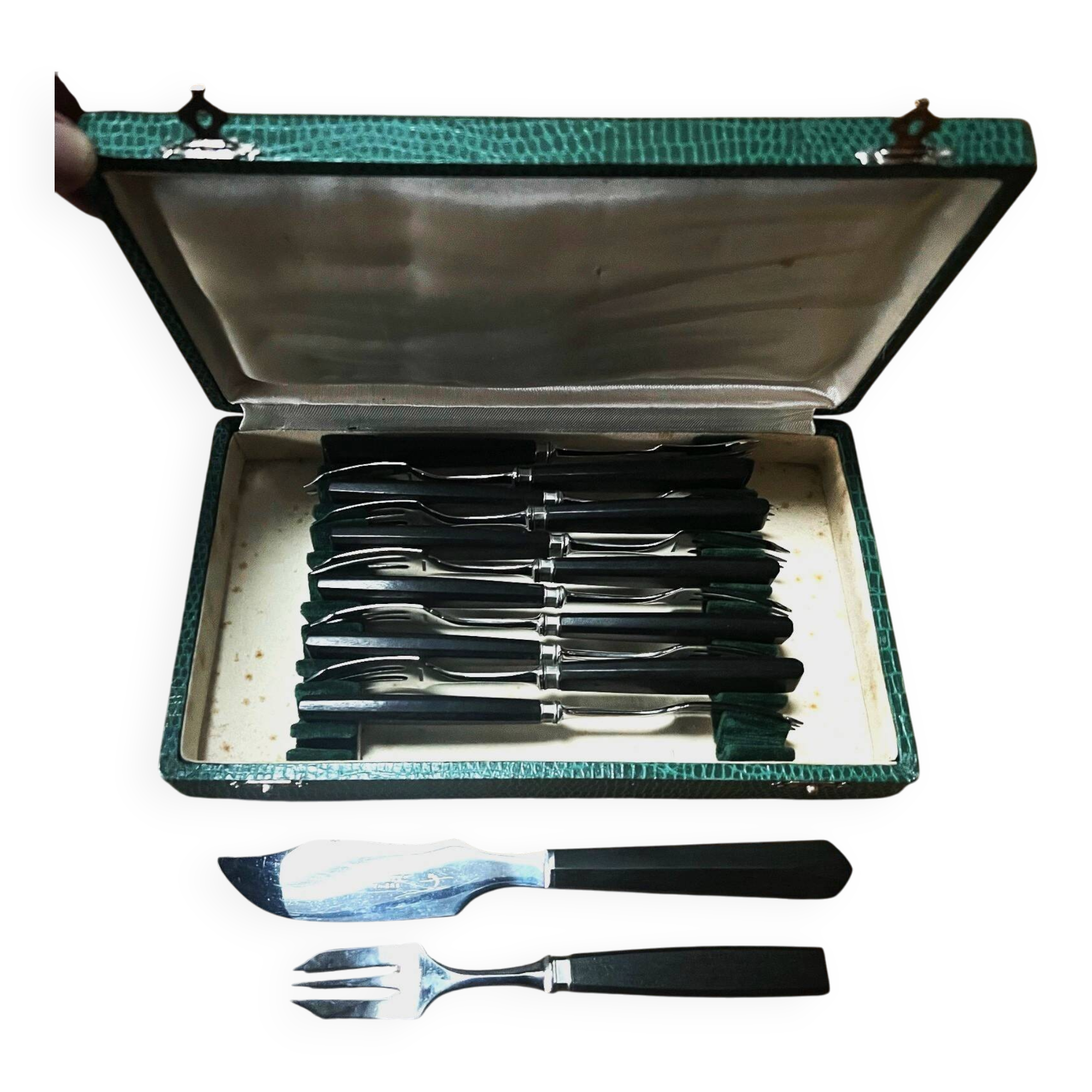 13-piece set, dessert forks and knife, stainless steel and ebony cheese