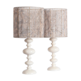 Paire de lampes en bois tourné laqué blanc, années 1960