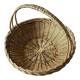 Round wicker basket with a rigid handle.