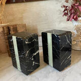 pair of Art Deco bookends in black marble and onyx
