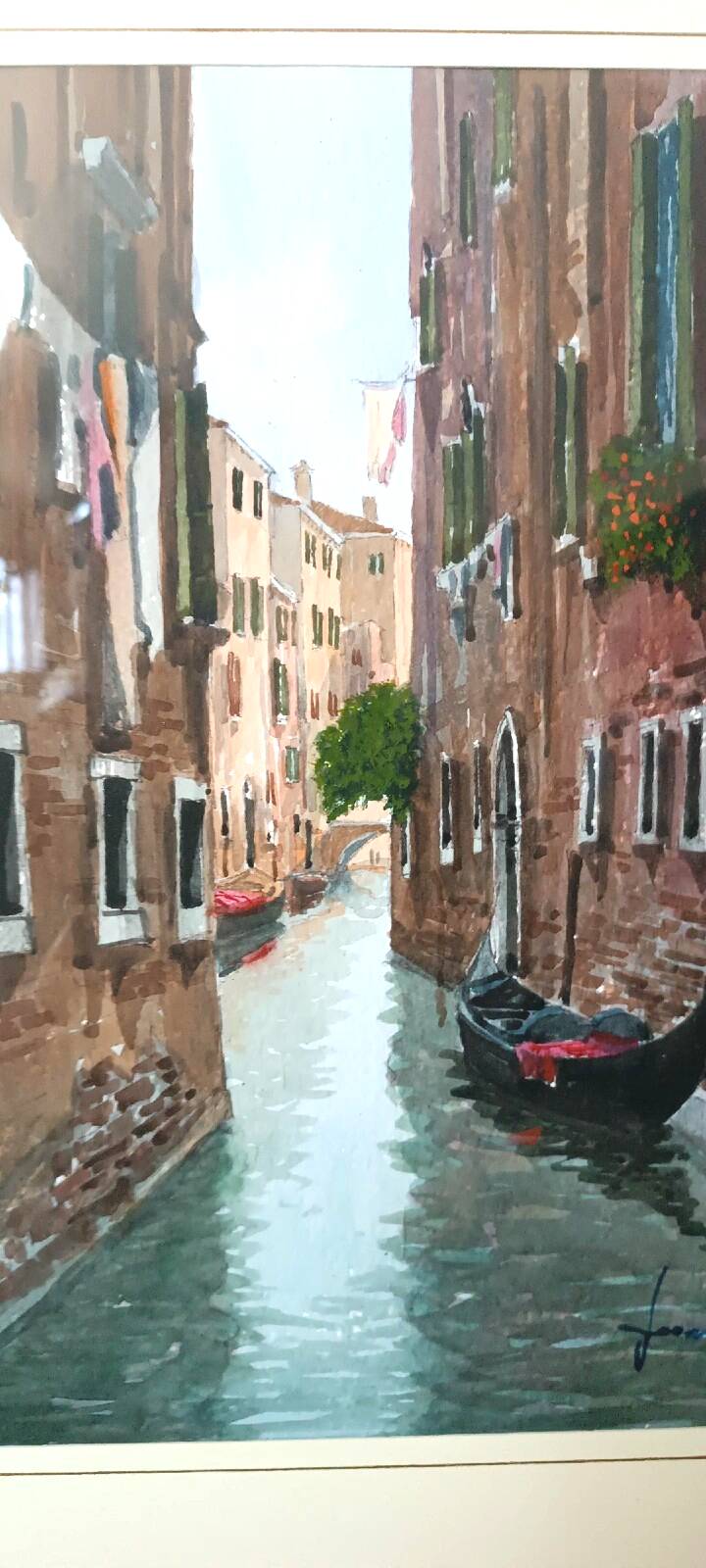 Watercolor depicting a glimpse of a canal in Venice or Chioggia signed